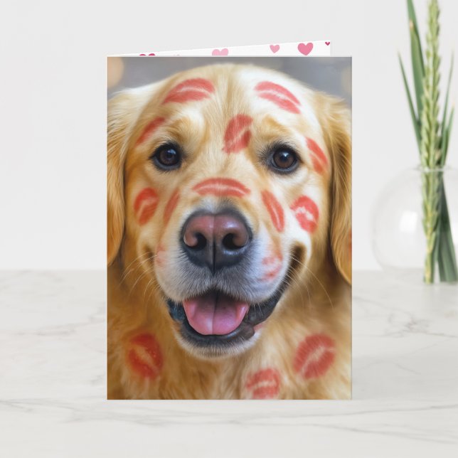 Cartão Anniversary Lipstick Kisses On a Golden Retriever (Frente)