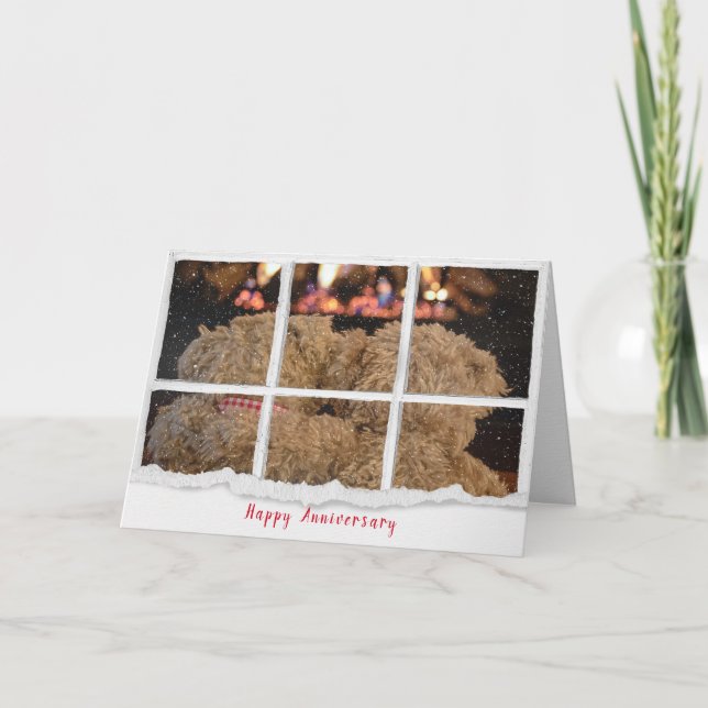 Cartão anniversary teddy bears by fireplace (Frente)