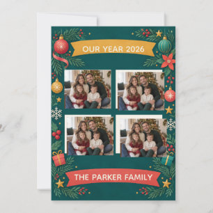 Cartão Ano Colorido da Família em Fotos Colagem de Natal