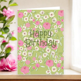 Cartão Ano Especial Feliz Aniversário Rosa Rosa