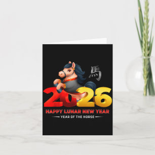 Cartão Ano Fofo do Cavalo - Preto Diversão Feliz Ano Novo