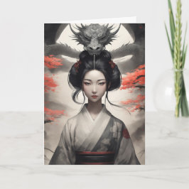 Cartão Ano Novo 2024 na China Geisha e Dragão