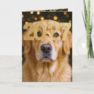 Cartão Ano Novo 2027 Humor do Retriever Dourado