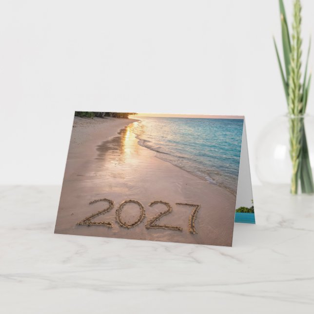 Cartão Ano Novo 2027 Praia Tropical (Frente)