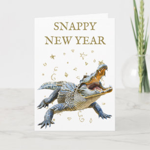 Cartão Ano Novo Animado Crocodilo Engraçado