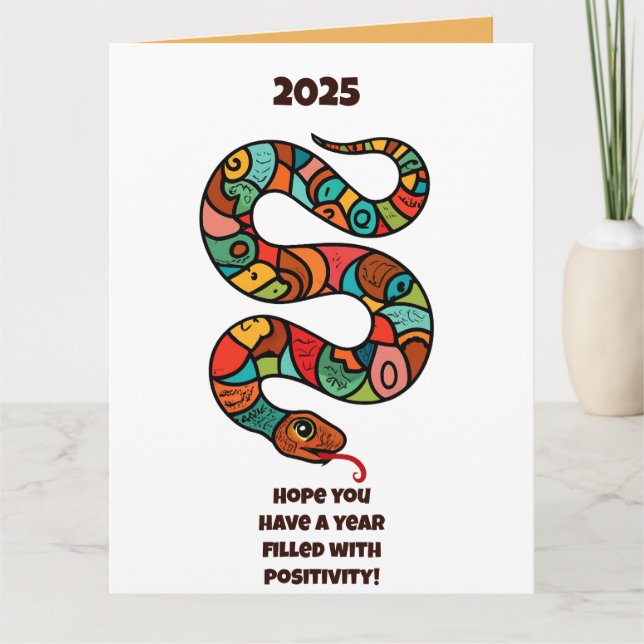 Cartão Ano Novo Chinês Da Cobra De Madeira 2025 (Frente)