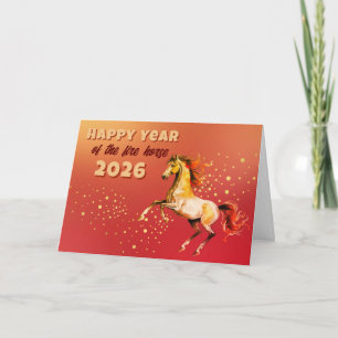 Cartão Ano Novo Chinês Feliz do Cavalo de Fogo 2026