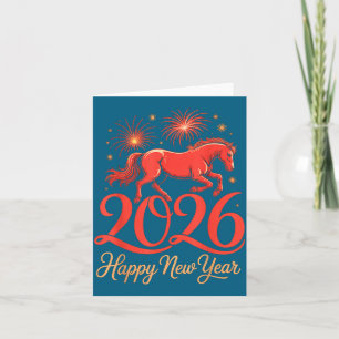 Cartão Ano Novo Feliz do Cavalo do Zodíaco Chinês de 2026