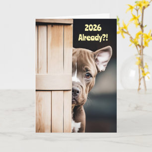 Cartão Ano Novo Fofo Engraçado 2026 Cachorrinho Pitbull P