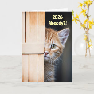 Cartão Ano Novo Fofo Engraçado 2026 Gatinho Laranja Gengi