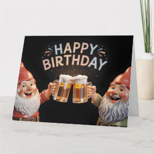 Cartão Anões "Feliz Aniversário" Brindando com Canecas de