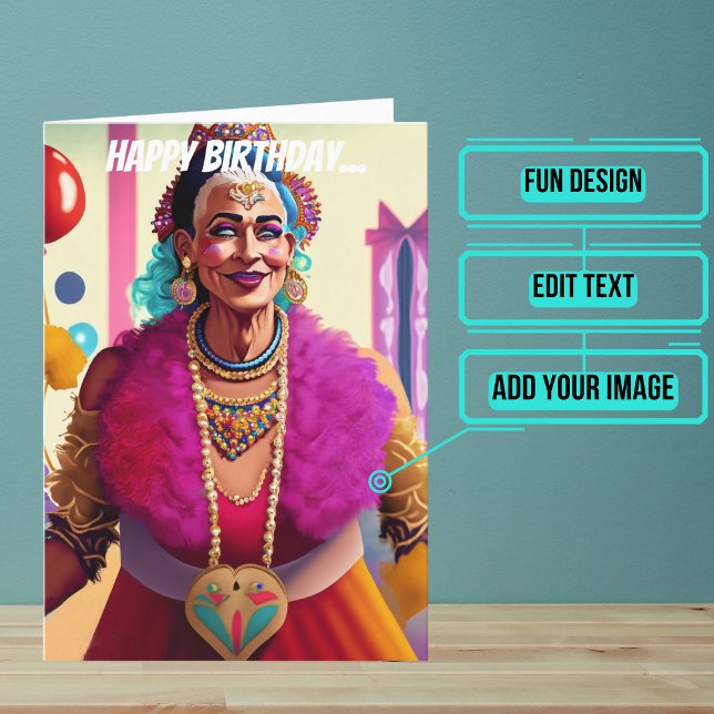 Cartão Antiga Rainha dos Corações Engraçado Gay de Aniver (Make sure their LGBTQ+ birthday is as gay as they are.)