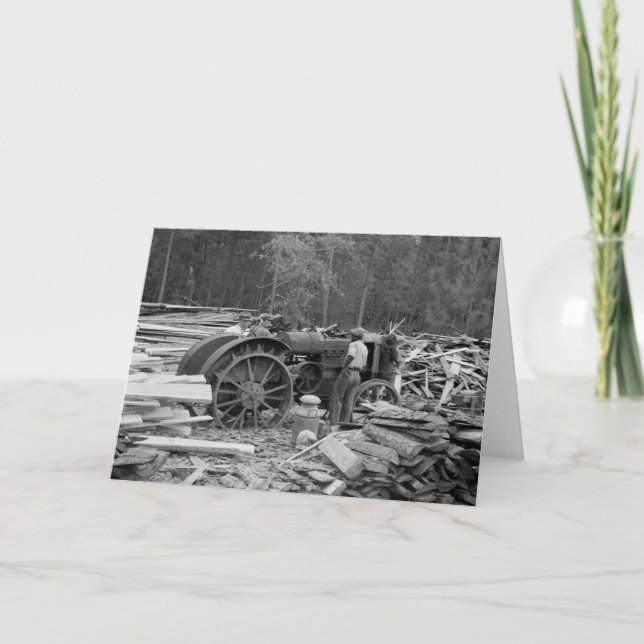 Cartão Antiga Sawmill Trator, 1935 (Frente)
