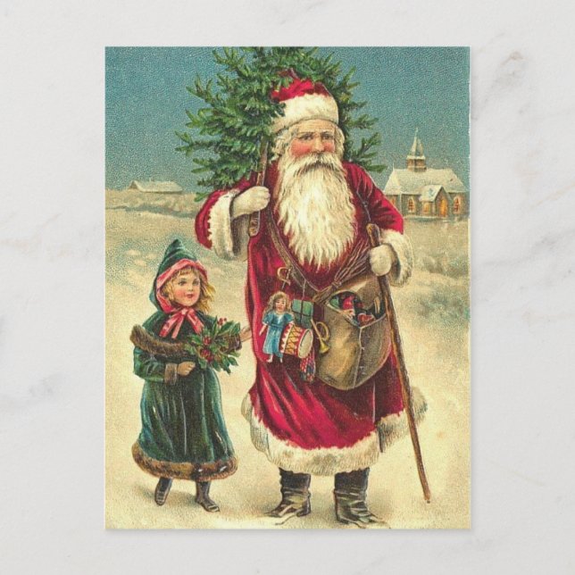 Cartão antigo da árvore do papai noel do Victorian (Frente)
