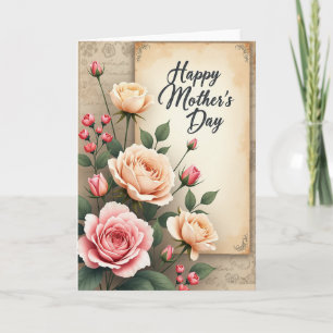 Cartão Antigo de Rosas do Dia das Mães