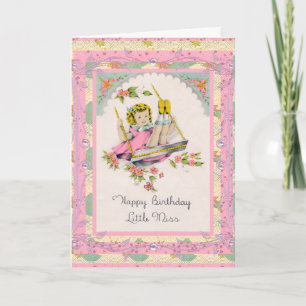 Cartão Antigo Feliz Aniversário à Menina