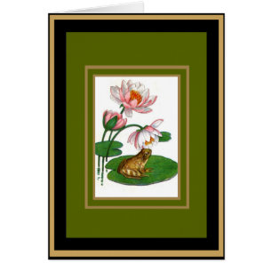 Cartão Antigo Floral Rã Lírio-D'água