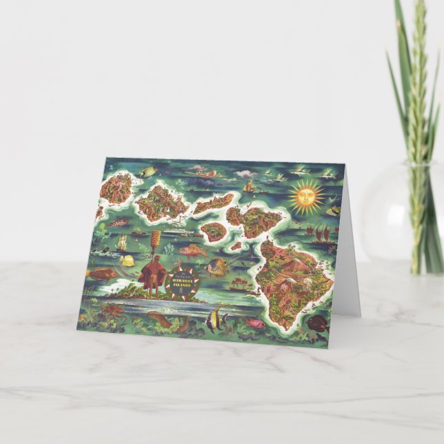 Cartão Antigo Mapa Histórico das Ilhas Antigas do Havaí (Frente)