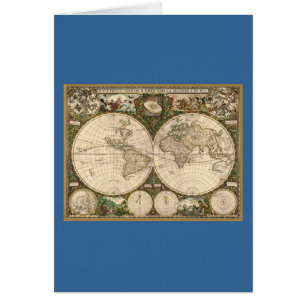 Cartão Antique 1660 Mapa Mundial de Frederick de Wit