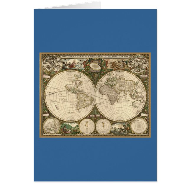 Cartão Antique 1660 Mapa Mundial de Frederick de Wit (Frente)