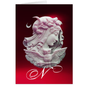CARTÃO ANTIQUE CAMEO,MOON LADY OF NIGHT WITH OWL MONOGRAM