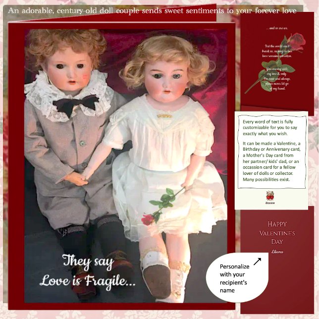 Cartão Antique Child Dolls Sweet Couple Card  (1890s antique dolls Brin and Charlotte send your heartfelt Valentines/Birthday/Anniversary wishes 🌹)