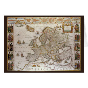 Cartão Antique Map of Europe by Willem Jansz Blaeu, c1617