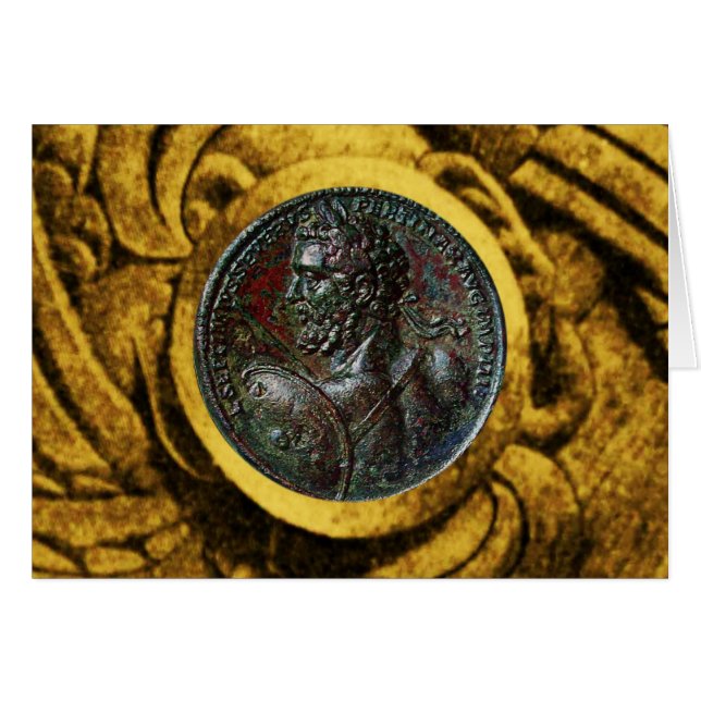 CARTÃO ANTIQUE ROMAN BRONZE MEDALLION COM GRIFFINOS DOURA (Frente Horizontal)