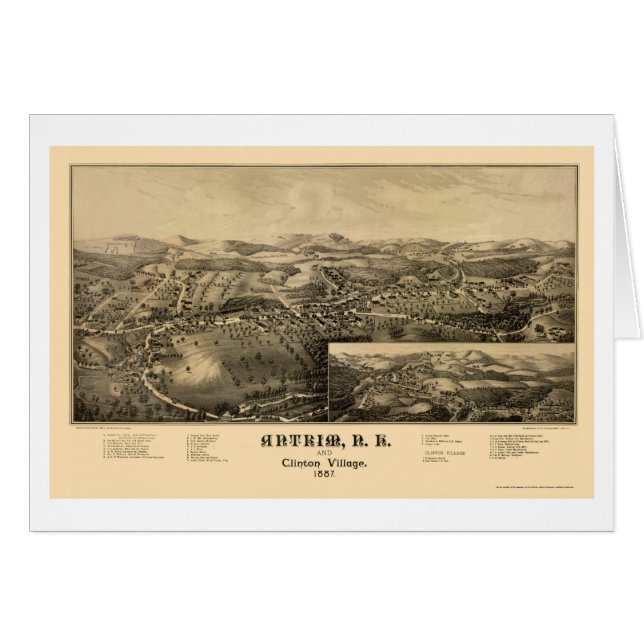 Cartão Antrim, mapa panorâmico do NH - 1887 (Frente Horizontal)