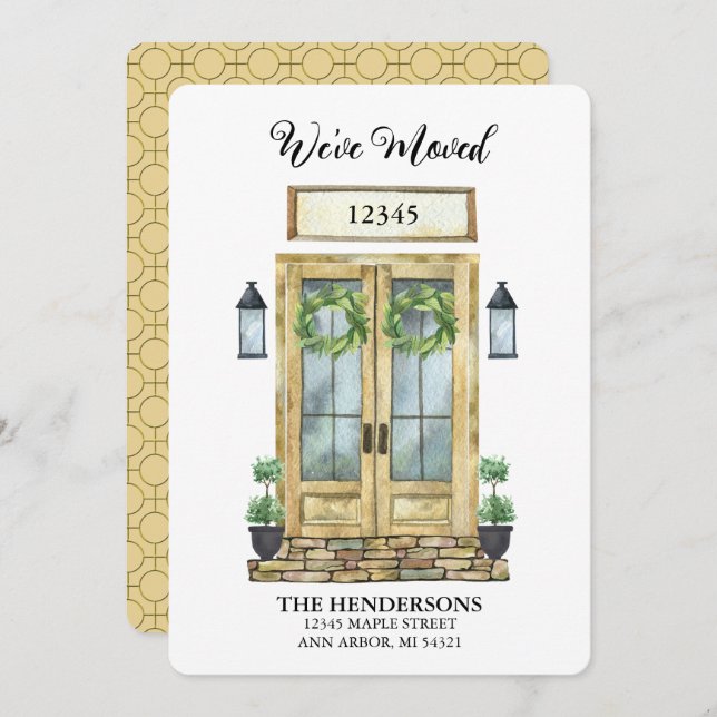 Cartão Anunciamento de Movimentação da Porta de Aquarela (Frente/Verso)