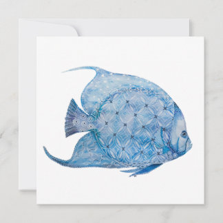 Cartão ao quadrado de Angelfish Batik Azul e Branc