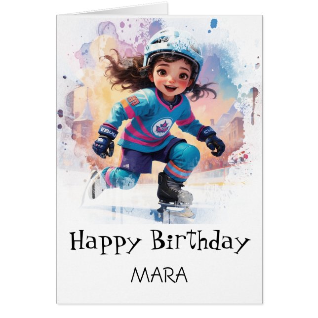 Cartão *~* AP94 17 Hockey Girl Player Cute Birthday Card (Frente)