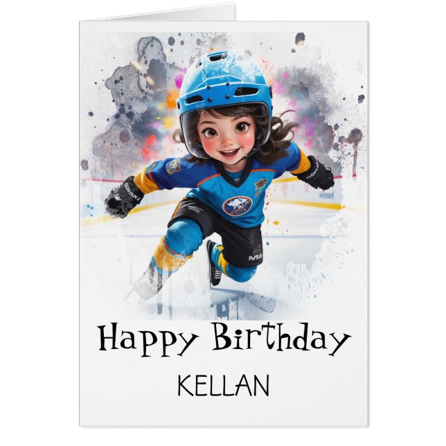 Cartão *~* AP94 18 Hockey Girl Player Cute Birthday Card (Frente)