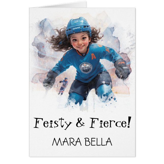 Cartão *~* AP94 1.7 Cute Hockey Girl Personalize Birthday (Frente)