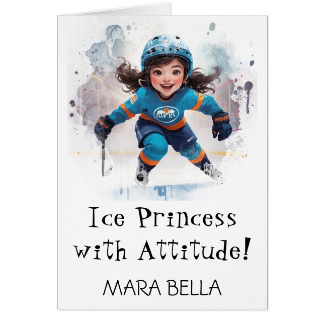 Cartão *~* AP94 Cute 6 Hockey Girl Personalize Aniversári (Frente)