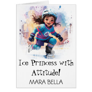 Cartão *~* AP94 Cute Hockey Girl 17 Personalize Aniversár