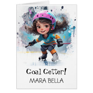 Cartão *~* AP94 Cute Hockey Girl 22 Personalize Aniversár