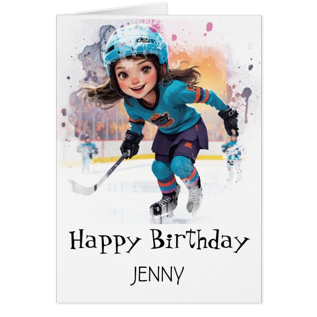 Cartão *~* AP94 Ice Hockey Girl Player12 Cute Birthday (Frente)