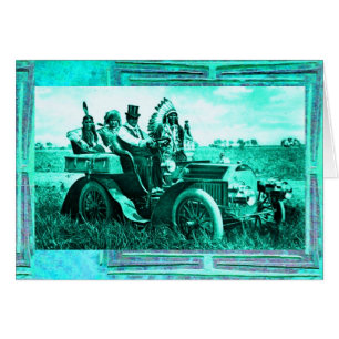 CARTÃO APACHES E GERONIMO DIRIGINDO UM CARRO AUTOMÓVEL