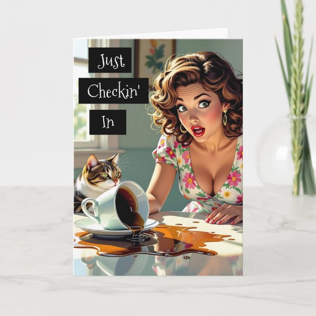 Cartão Apenas Fazendo Check-In | Café Espilhado Engraçado (Frente)