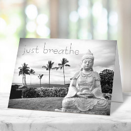 Cartão Apenas Respire Tropical Hawaii Buddha Black White