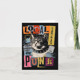 Cartão Apoie a biblioteca local gato engraçado lendo livr
