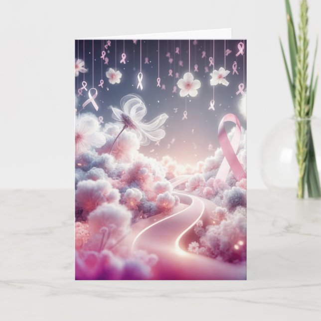 Cartão Apoio ao Câncer de Mama com Laço Rosa (Frente)
