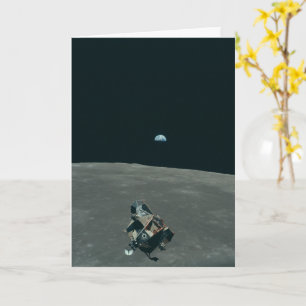 Cartão Apollo Lunar Lander e Earthrise sobre Lua
