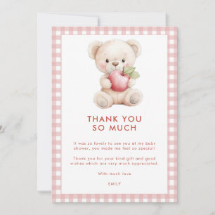 Cartão Apple of Eye Gingham Bear Chá de fraldas Obrigado