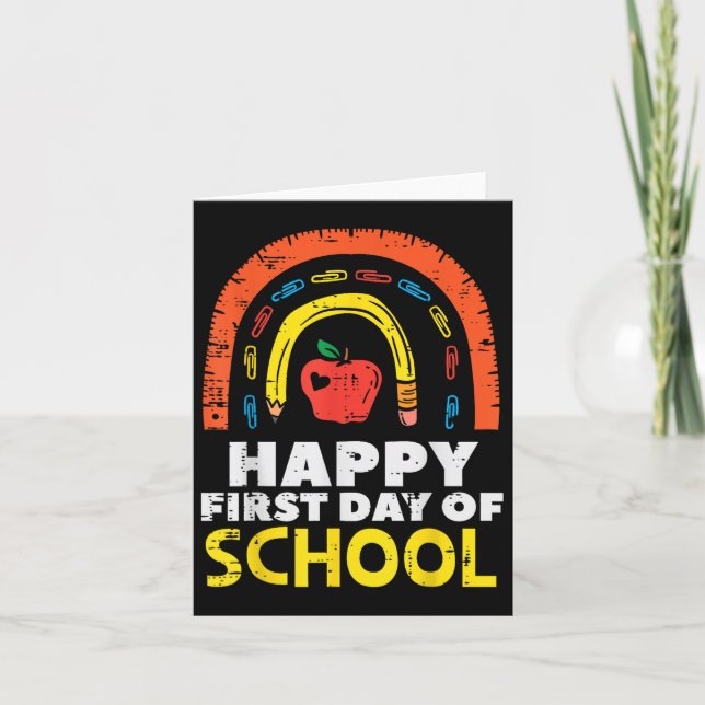 Cartão Apple Rainbow Happy First Day School Cute Teach (Frente)