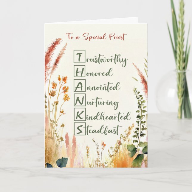 Cartão Apreciação do Padre Clergy Obrigados Acróticos (Frente)