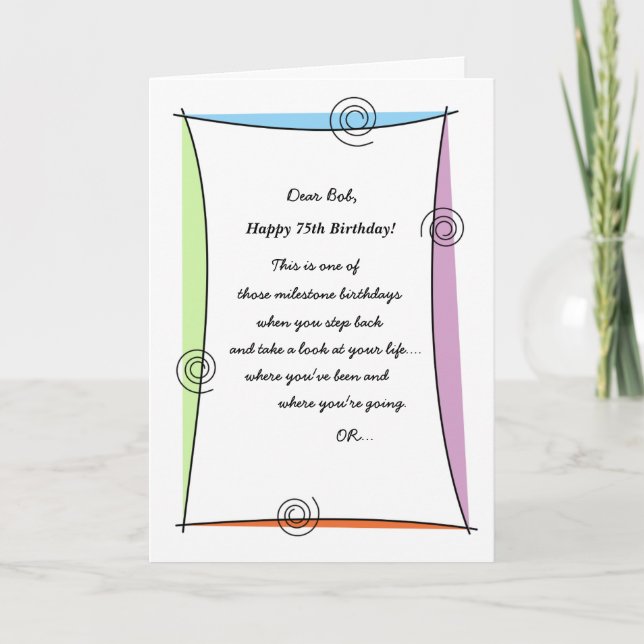 Cartão Aprecie aniversário do momento o 75th (Frente)