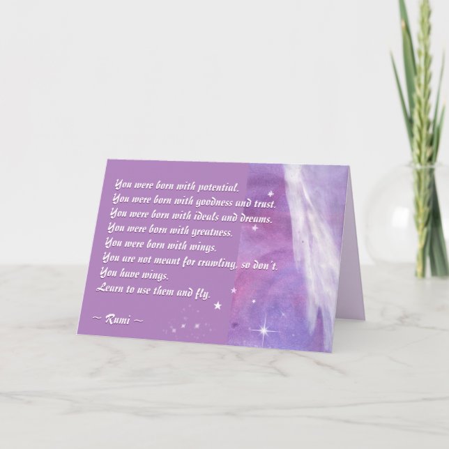 Cartão Aprenda a usar suas Asas (Citação Rumi) (Frente)
