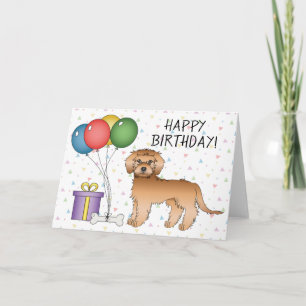 Cartão Apricot Mini Goldendoodle Cartoon Dog Apricot Aniv